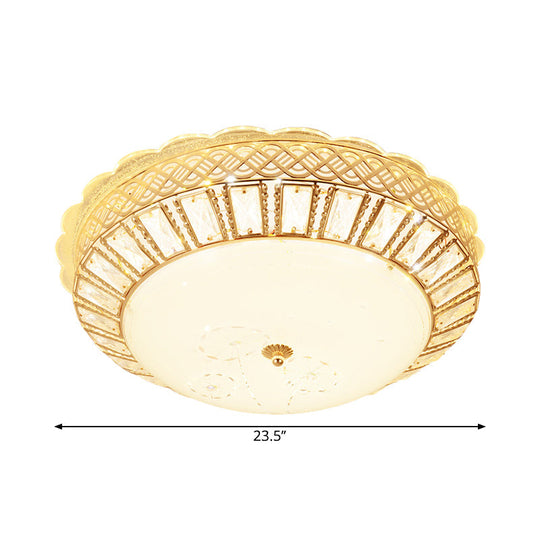 Minimal Led Gold Ceiling Lamp With Crystal Flush Mount And Flower Pattern – Ideal For Bedroom