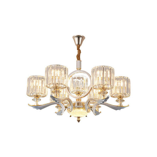 Minimalist Crystal Drum Pendant Chandelier – Gold Ceiling Light For Bedroom (6 Bulbs)