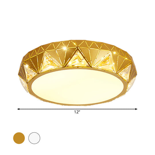 Modern Led Ceiling Light - White/Gold Finish Crystal Flush Mount With Acrylic Shade