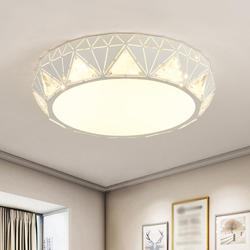 Modern Led Ceiling Light - White/Gold Finish Crystal Flush Mount With Acrylic Shade White