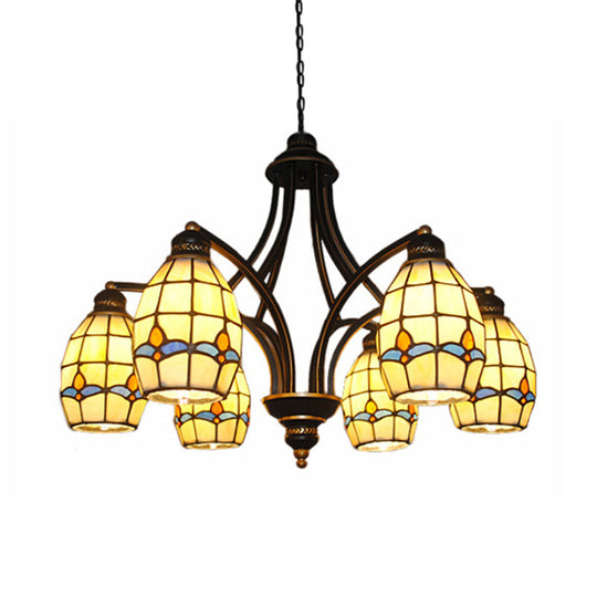 Oval Ceiling Pendant With Magnolia Stained Glass Tiffany Lighting (6/8 Lights) In Beige