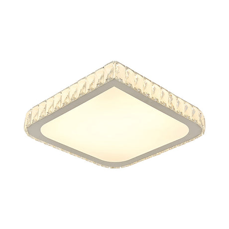Simple Chrome Led Flush Light Fixture For Bedroom With Square Crystal Shade