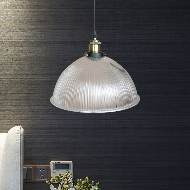 Hanging Ceiling Light With Dome Prismatic Glass - Industrial Pendant Lighting For Living Room