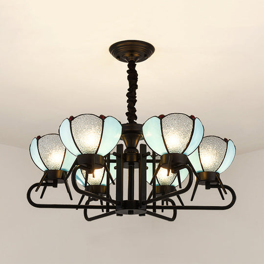 Blue Tiffany Chandelier Lamp - 6/8 Light Bowl Pendant Lighting With Adjustable Chain For Foyer 6 /
