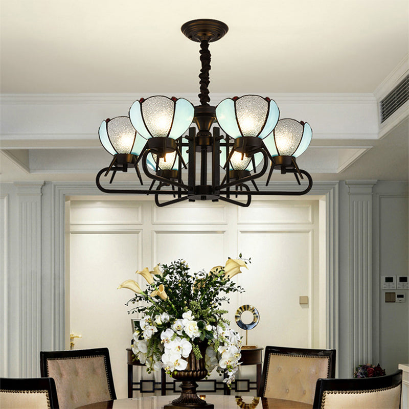Blue Tiffany Chandelier Lamp - 6/8 Light Bowl Pendant Lighting With Adjustable Chain For Foyer