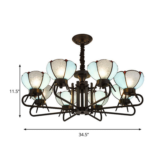 Blue Tiffany Chandelier Lamp - 6/8 Light Bowl Pendant Lighting With Adjustable Chain For Foyer