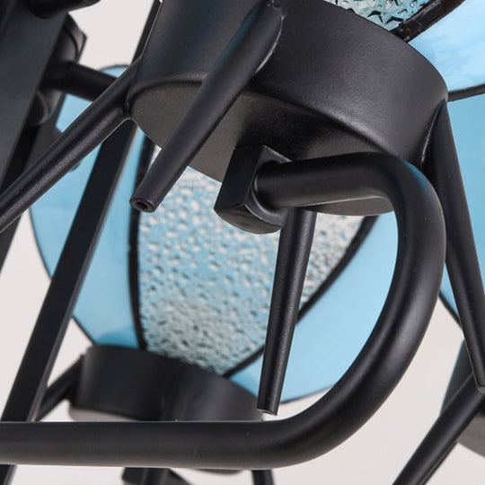Blue Tiffany Chandelier Lamp - 6/8 Light Bowl Pendant Lighting With Adjustable Chain For Foyer