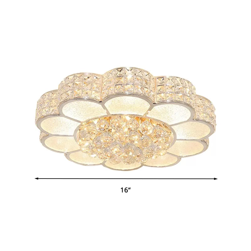 Flower Bedroom Ceiling Fixture: Clear Crystal Block Led Flush Mount Light With 3 Color Options