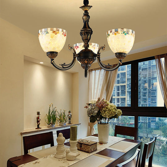 Traditional 3-Light Beige Glass Chandelier For Dining Room Pendant Lighting