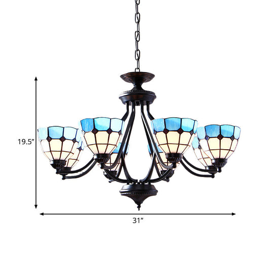 Blue Stained Glass Tiffany Pendant Chandelier Light With Upward 6/8 Lights
