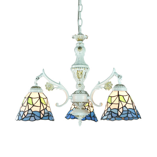 Blue Stained Glass Pendant Chandelier With Traditional Pattern For Indoor Dining