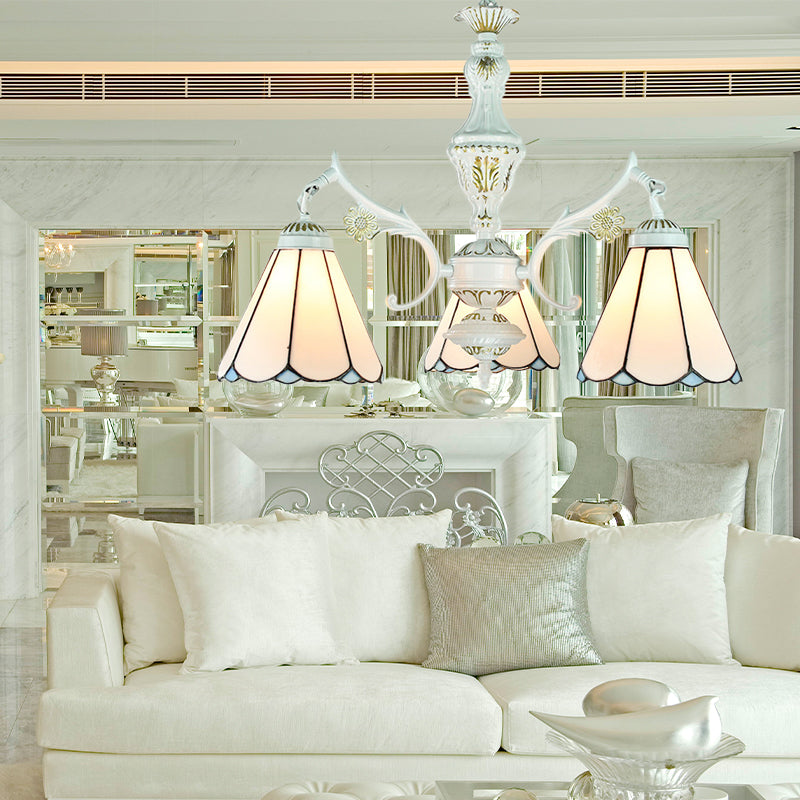 Blue Stained Glass Pendant Chandelier With Traditional Pattern For Indoor Dining / Gem