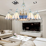 White Stained Glass Chandelier - 11 Lights Tiffany Pendant Ceiling Light With Floral & Geometric
