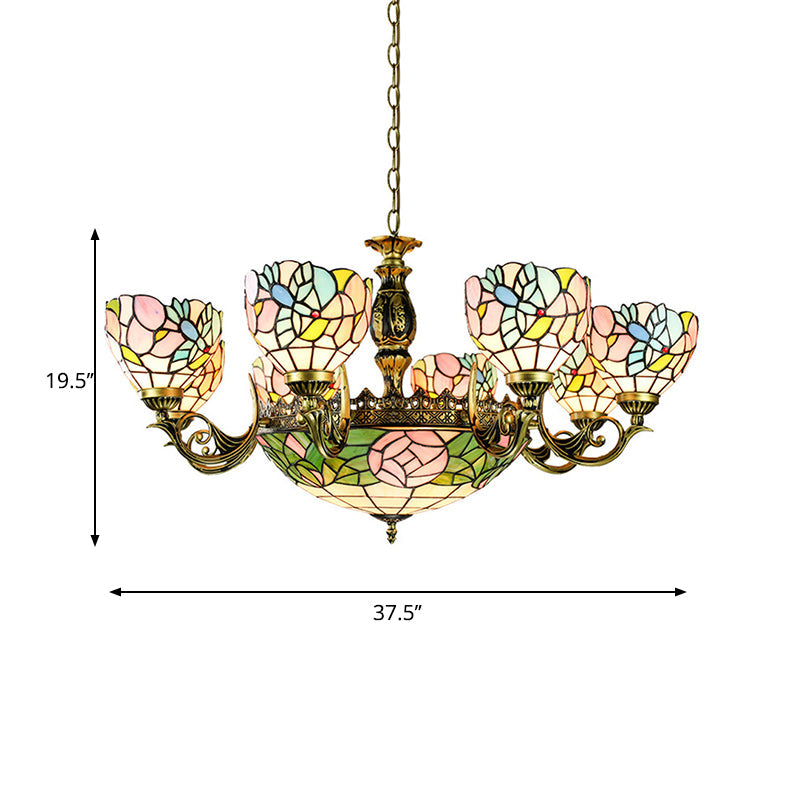 Buntglas-Pendelleuchte mit Blumen- und Schalendesign – perfekt für Wohnzimmer im Lodge-Stil