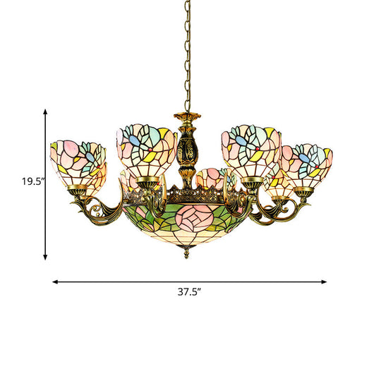 Buntglas-Pendelleuchte mit Blumen- und Schalendesign – perfekt für Wohnzimmer im Lodge-Stil