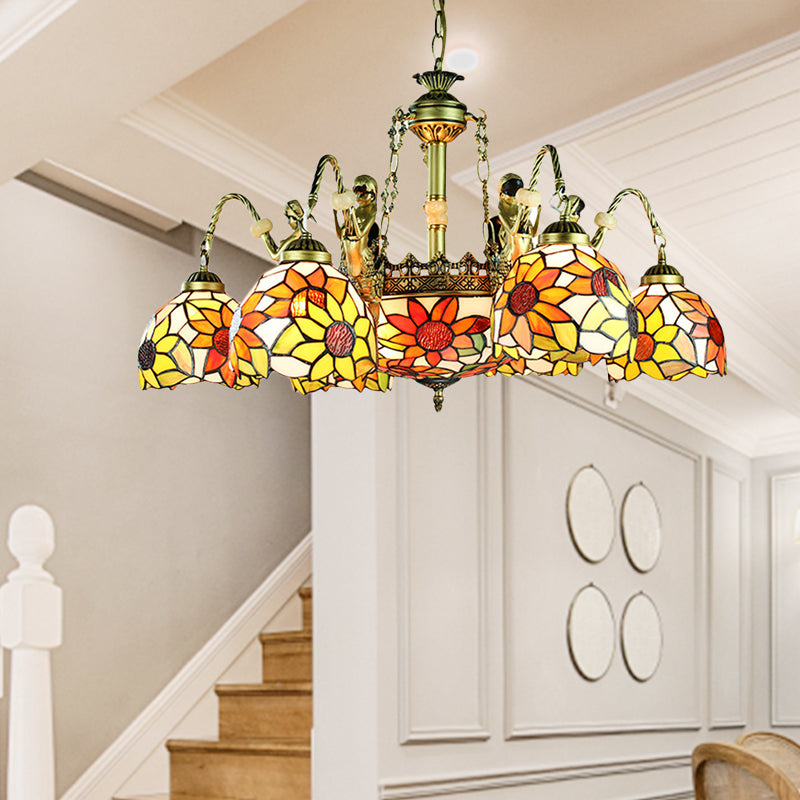 Sunflower Tiffany Cut Glass Pendant Chandelier With 9/11 Tribute Lights In Orange For Bedroom 9 /