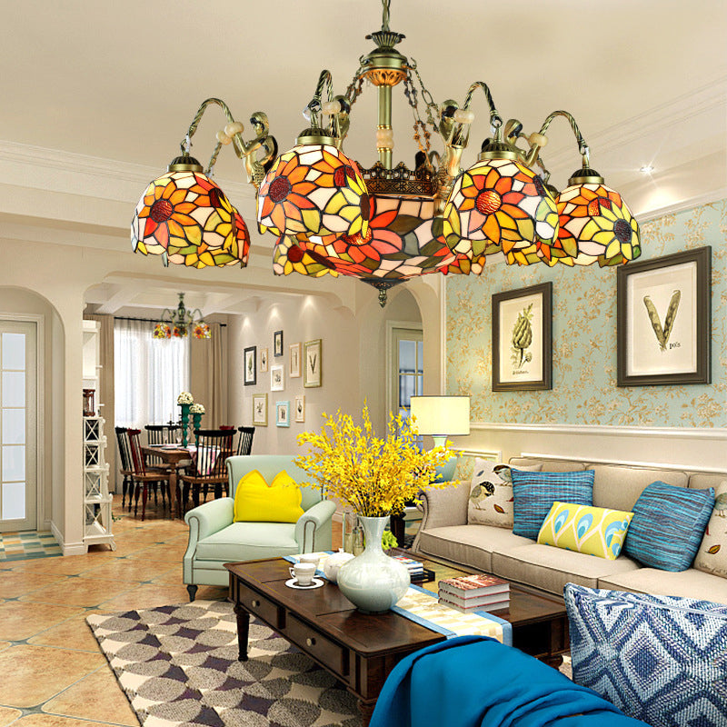 9/11 Lights Tiffany Sunflower Cut Glass Chandelier Pendant Lamp - Orange For Bedroom 11 /