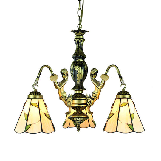 Beige Tiffany 3-Light Chandelier: Mermaid Cut Glass Pendant For Dining Room