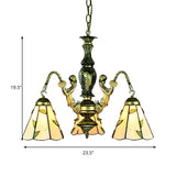 Beige Tiffany Cut Glass Chandelier Pendant Lamp - 3-Light Fixture For Dining Room