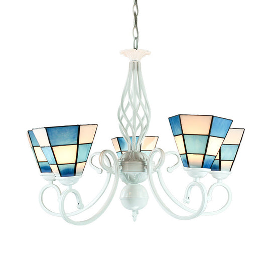 Modern Blue Mosaic Cone Chandelier With 3 Lights For Dining Room Ceiling