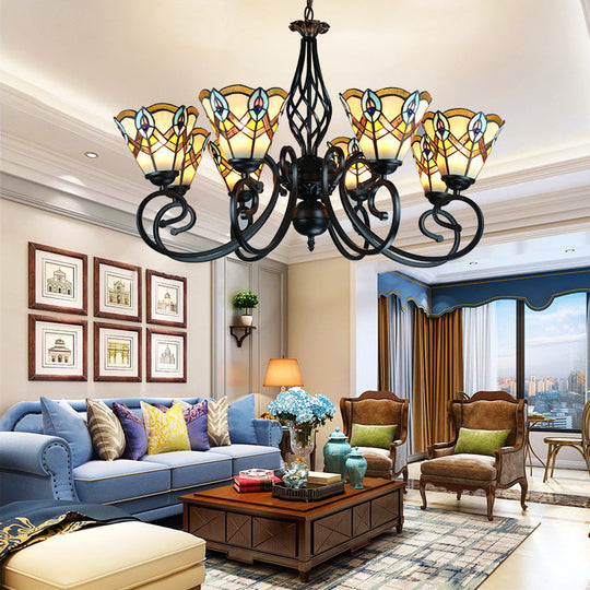 Peacock Design Conical Chandelier With Stained Glass - Rustic Pendant Lighting (6/8 Lights) 8 /