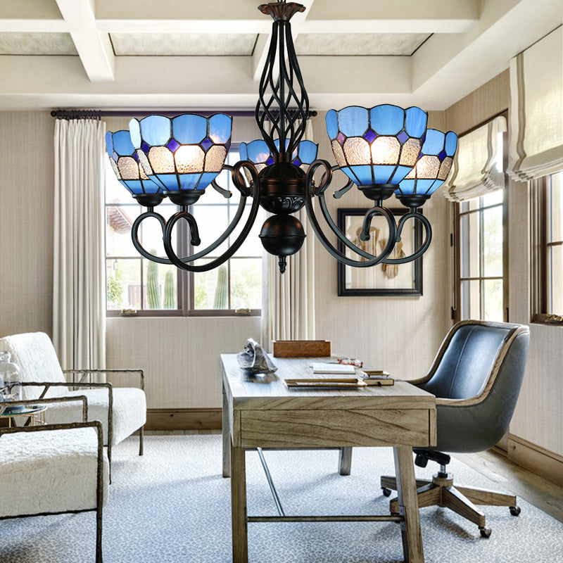 Mediterranean Blue 5-Light Chandelier With Adjustable Chain And Glass Shades