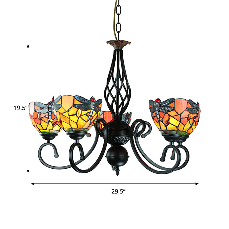 Dragonfly 5-Light Stained Glass Chandelier: Rustic Pendant Lamp For Bedroom