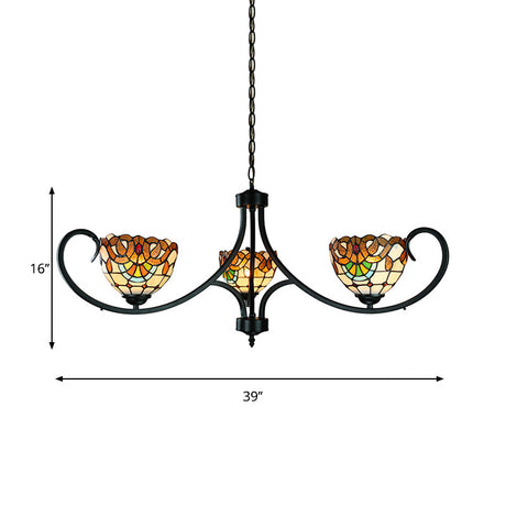 Victorian Stained Glass Pendant Light With Hanging Chain - Beige Chandelier For Dining Room