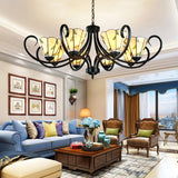 Tiffany Cone Chandelier Lamp With Stained Glass Indoor Lighting - 5/6/8 Heads Black Curved Frame