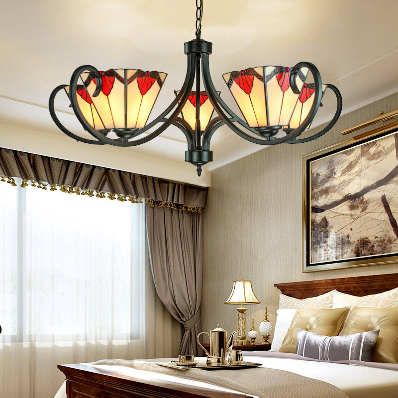 Trapezoid Stained Glass Pendant Light With Adjustable Metal Chain - 5/6/8 Suspended Fixture