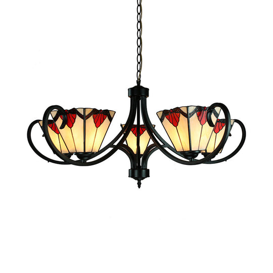 Trapezoid Stained Glass Pendant Light With Adjustable Metal Chain - 5/6/8 Suspended Fixture