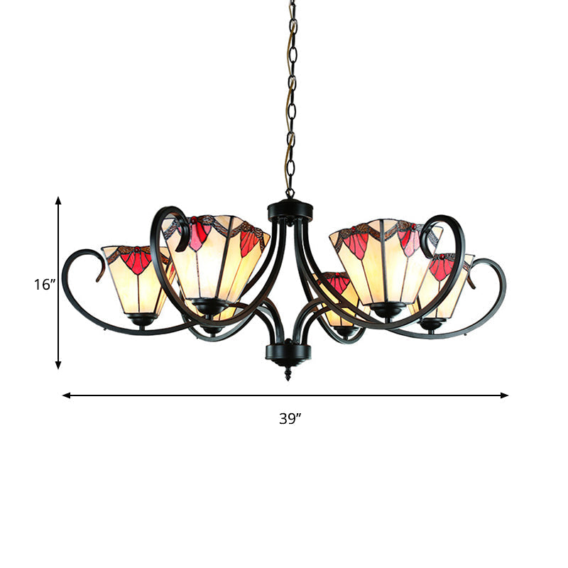 Trapezoid Stained Glass Pendant Light With Adjustable Metal Chain - 5/6/8 Suspended Fixture
