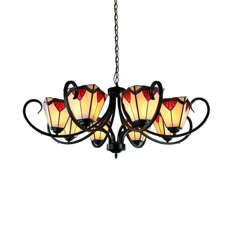 Trapezoid Stained Glass Pendant Light With Adjustable Metal Chain - 5/6/8 Suspended Fixture