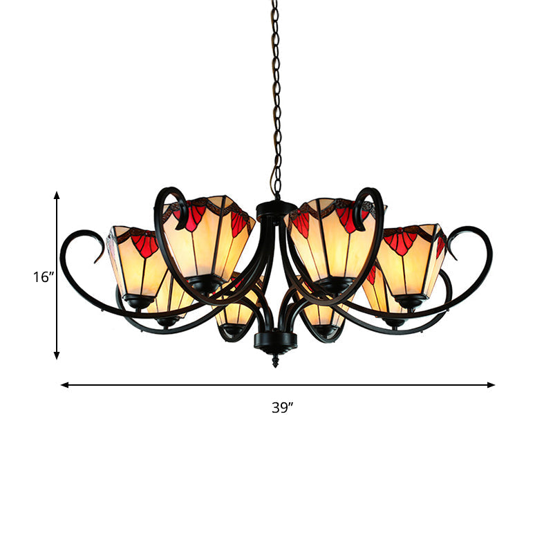 Trapezoid Stained Glass Pendant Light With Adjustable Metal Chain - 5/6/8 Suspended Fixture