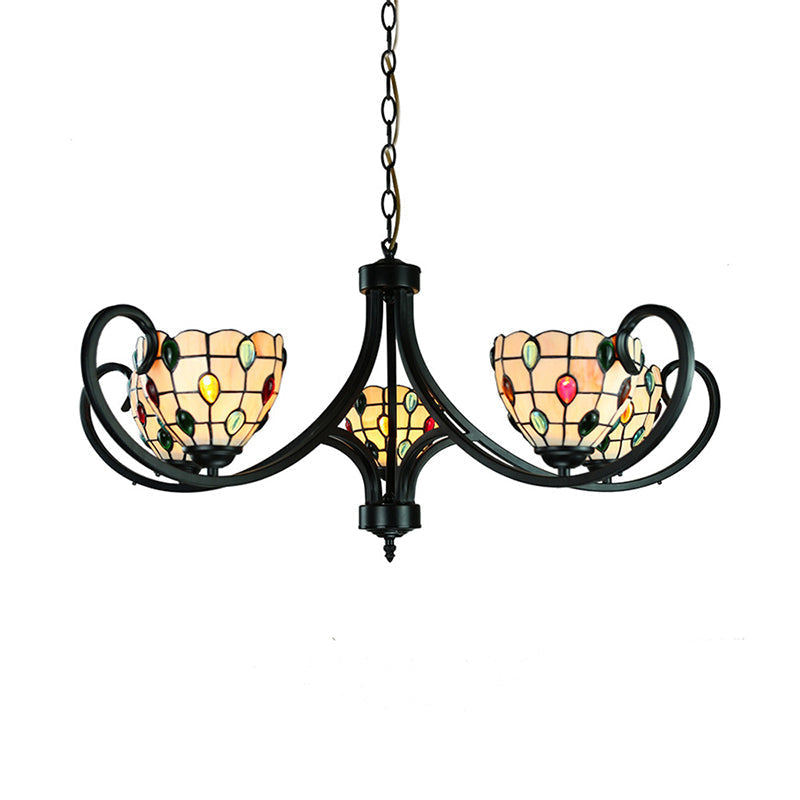 Stunning Tiffany Stained Glass Chandelier With Beaded Design - 5/6/8 Lights Beige Perfect For