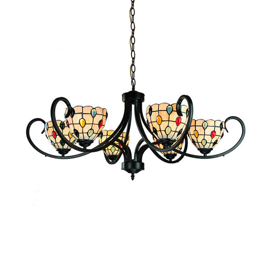 Stunning Tiffany Stained Glass Chandelier With Beaded Design - 5/6/8 Lights Beige Perfect For