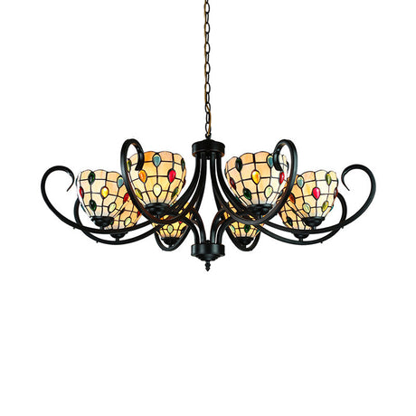 Tiffany Stained Glass Chandelier With Beads - 5/6/8 Lights Perfect Indoor Pendant For Living Room In