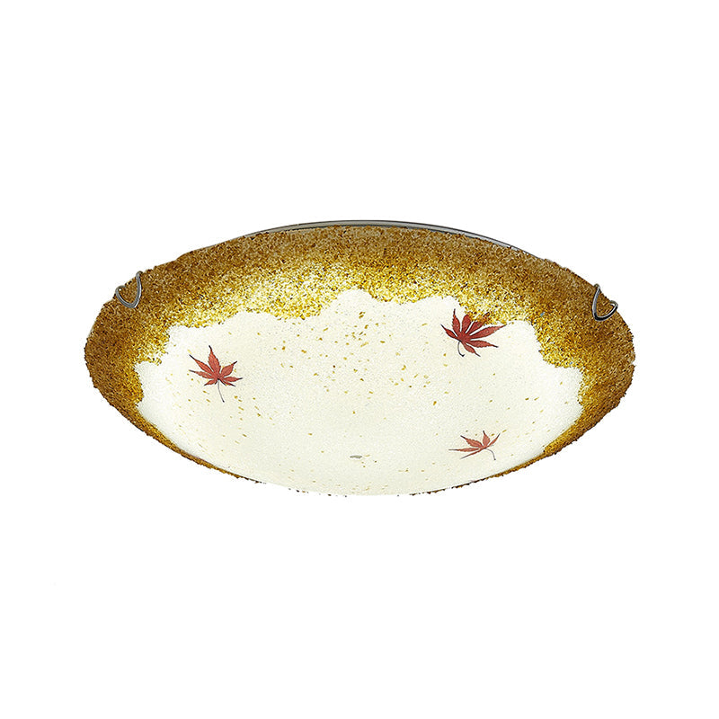 Mediterranean Beach Flush Ceiling Light - Yellow/Blue Stained Glass Lamp