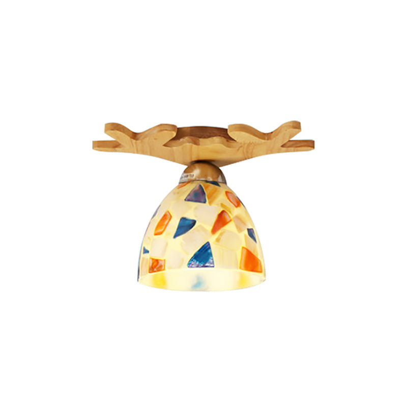 Deer Horn Antique Ceiling Mount Light: Beige Glass Lamp For Shops