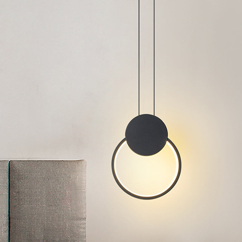 Modern Metal Ceiling Pendant Lamp Kit - Led Black Hanging Light In Warm/White For Bedroom