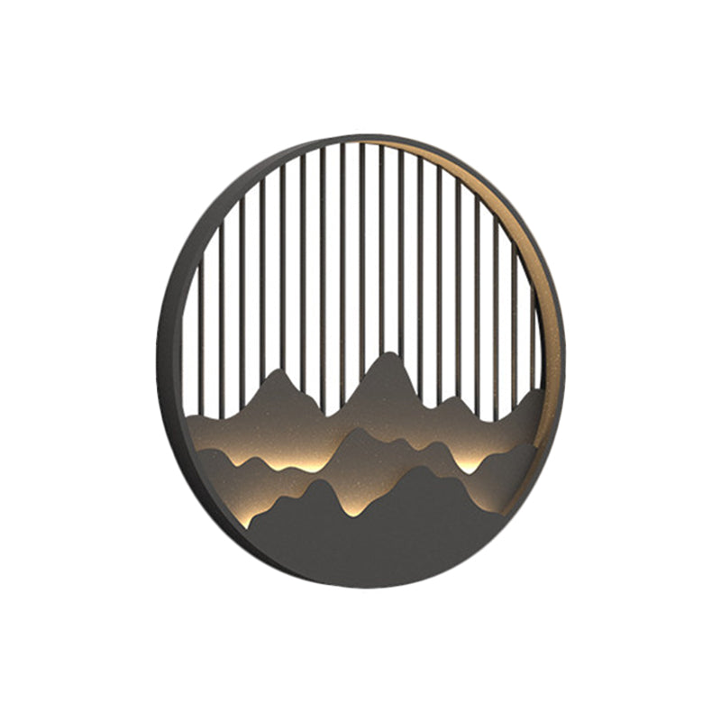 Round Mountain Wall Sconce - Asian Style Metallic Led Black Mount Lighting Fixture