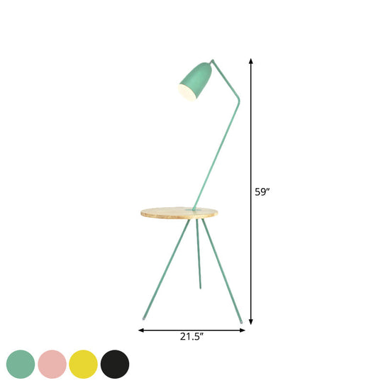 Modern Metal Floor Reading Light: Simple 1-Bulb Tripod Lamp With Shelf For Living Room -