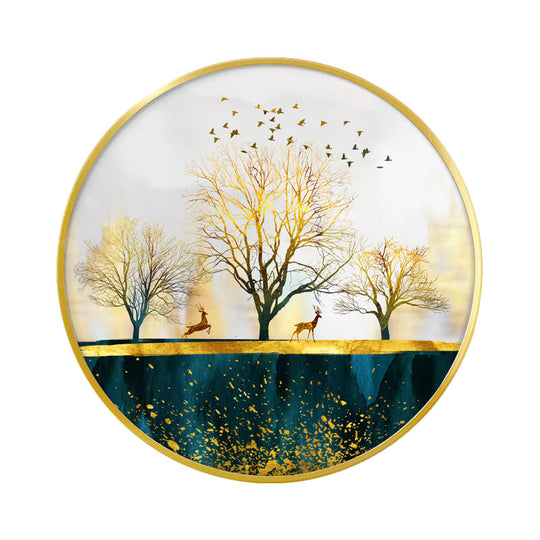 Green Asian Led Wall Mounted Light With Elk Bird And Tree Pattern