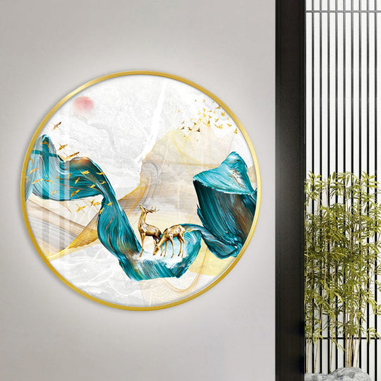 Green Asian Led Wall Mounted Light With Elk Bird And Tree Pattern