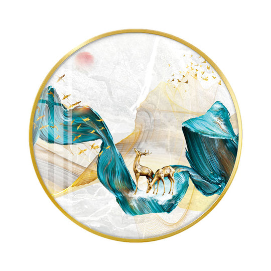 Green Asian Led Wall Mounted Light With Elk Bird And Tree Pattern