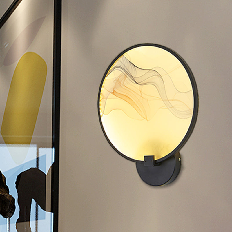 Silk Flush Wall Mural Sconce: Circle Design Led Mounted Lighting Fixture In Asia Fabric White/Beige