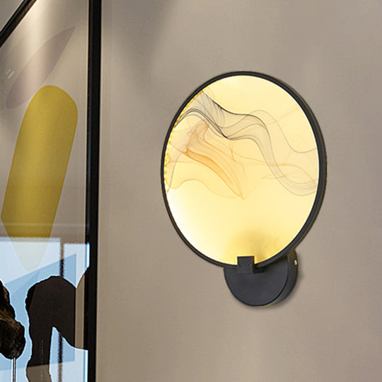 Silk Flush Wall Mural Sconce: Circle Design Led Mounted Lighting Fixture In Asia Fabric White/Beige