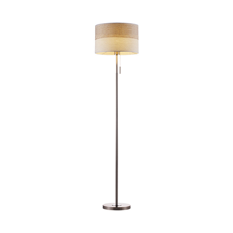 Minimal Beige Cylinder Floor Lamp With 1-Light Reading And Pull Chain
