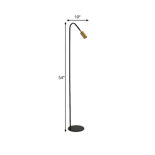 Modern Tubular Floor Light - Black Metal 1 Head Living Room Lighting With Curved Arm