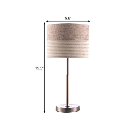 Contemporary Cylinder Nightstand Lamp In Cream Gray - 1-Light Bedside Lighting Fabric